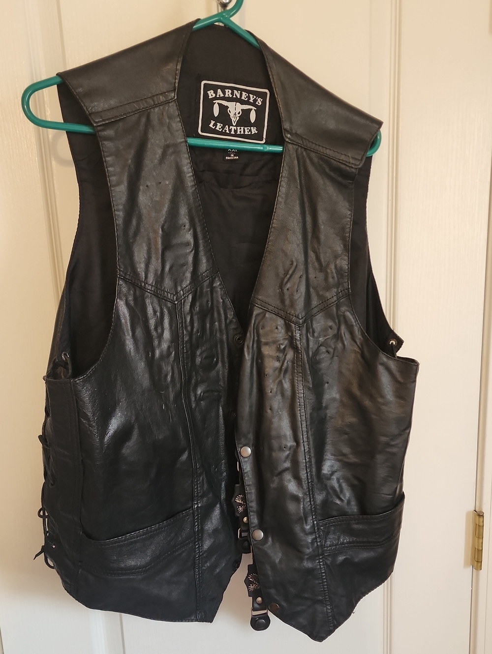 Men's Barney's New York Black Leather Jacket Label Detail Size XXL